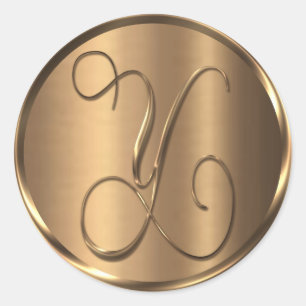 Adesivo Redondo Monograma Y Selo de Envelope de Bronze Não METÁLIC