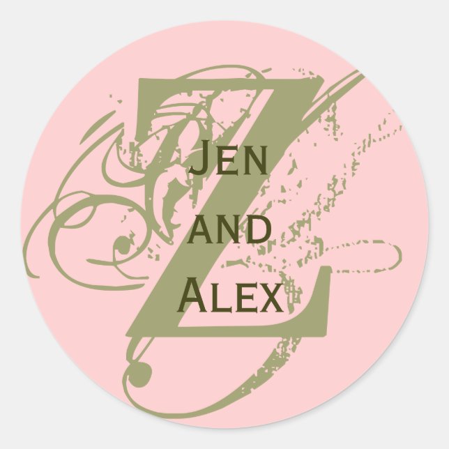 Adesivo Redondo Monograma Z e Denominações Vinheta Rosa (Frente)