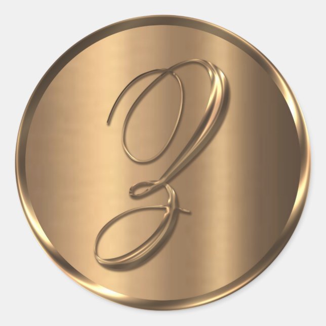 Adesivo Redondo Monograma Z Selo de Envelope de Bronze NONMETÁLICO (Frente)