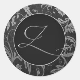 Adesivo Redondo Monograma Z Silver e Casamento tema damasco Preto
