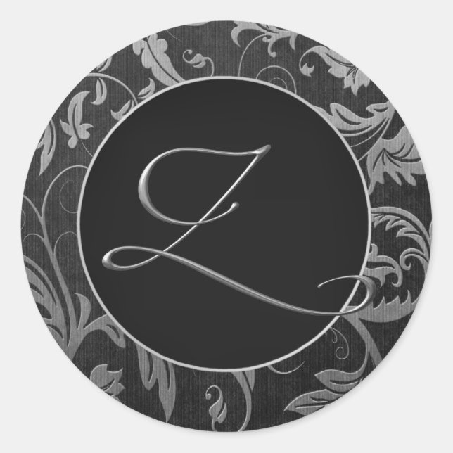 Adesivo Redondo Monograma Z Silver e Casamento tema damasco Preto (Frente)