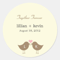 Monogramas Birds Wedding Favor Sticker - Latte