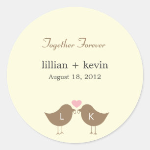 Adesivo Redondo Monogramas Birds Wedding Favor Sticker - Latte
