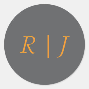 Adesivo Redondo Monogramas Cinza Laranja Abóbora Outono Casamento