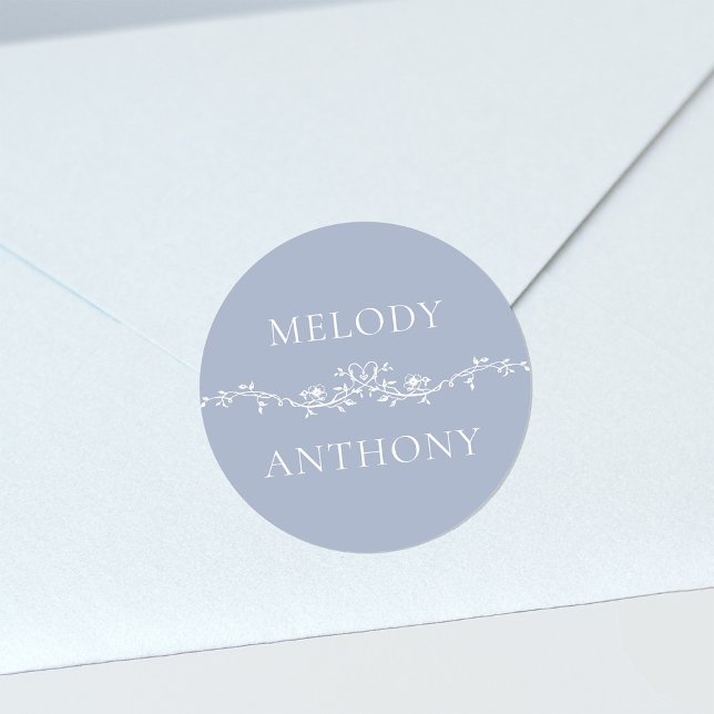 Adesivo Redondo Monogramas Clássicos de Borda Floral Azul Dusty S (Criador carregado)