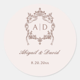 Adesivo Redondo Monogramas Clássicos de Casamento de Crest Vintage