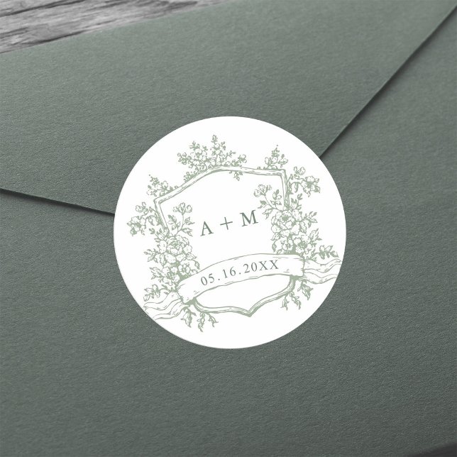 Adesivo Redondo Monogramas Clássicos de repouso verde de sábado cl (Criador carregado)