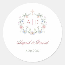 Adesivo Redondo Monogramas de Casamento Religioso de Moldura Flora