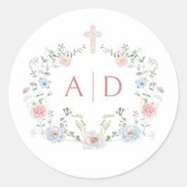 Adesivo Redondo Monogramas de Casamento Religioso de Moldura Flora
