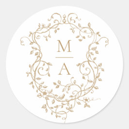 Adesivo Redondo Monogramas de Crista Floral Clássica Dourada