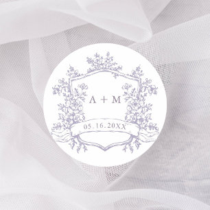 Adesivo Redondo Monogramas de Crista Floral de Lavanda Clássica