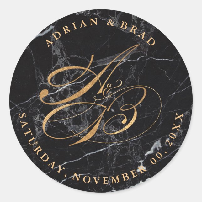 Adesivo Redondo Monogramas Dourados de caligrafia inversa DIY (Frente)