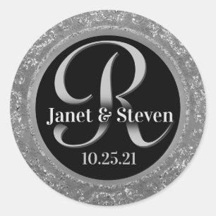 Adesivo Redondo Monogramas e nomes Silver Glam Seal