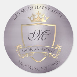 Adesivo Redondo Monogramas Endereço de Devolução Cinza Real Dou