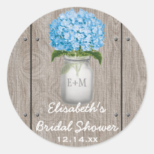 Adesivo Redondo Monogramas Mason Jar Blue Hydrangea Chá de panela