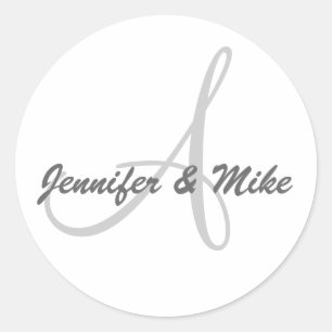 Adesivo Redondo Monogramas Names and Initial White and Gery Sticke