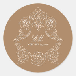 Adesivo Redondo Monogramas Ouro de ornamento marrom Logotipo de ca