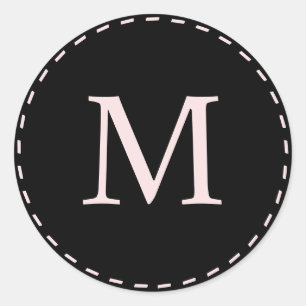 Adesivo Redondo Monogramas Pretos E Rosa Personalizados