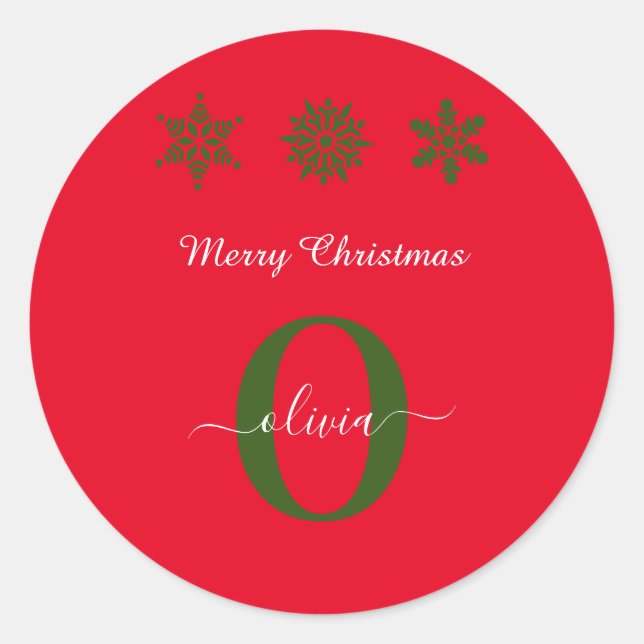 Adesivo Redondo Monogramas Roteiro Feliz Natal Vermelho Branco Ver (Frente)