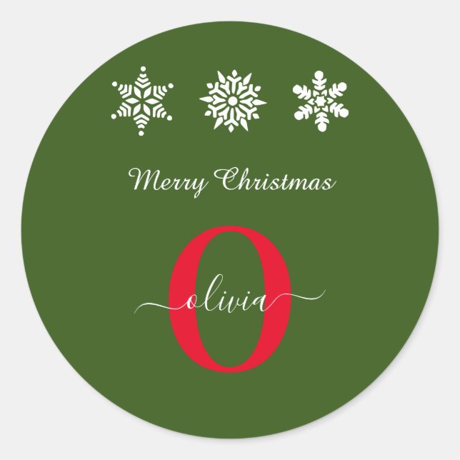 Adesivo Redondo Monogramas Roteiro Feliz Natal Vermelho Verde (Frente)
