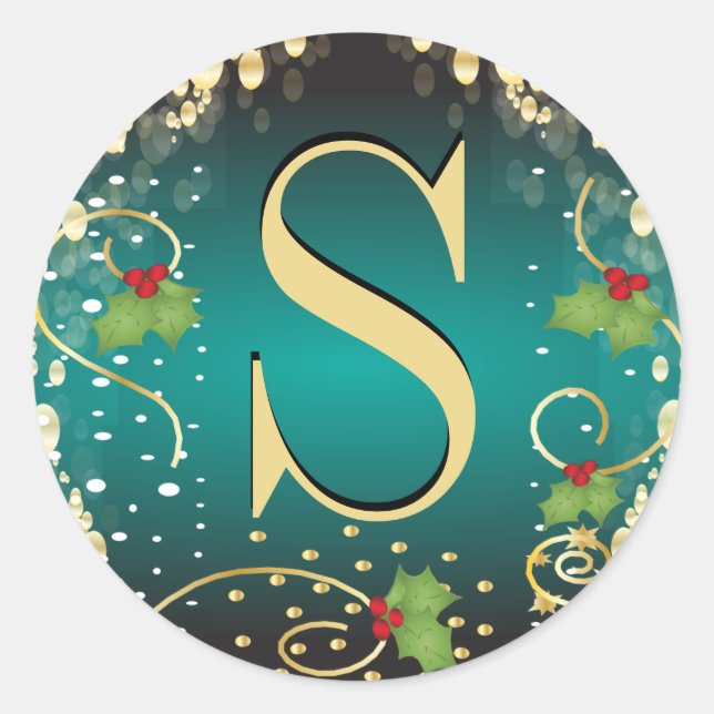 Adesivo Redondo Monogramas Selos de Natal Feliz (Frente)