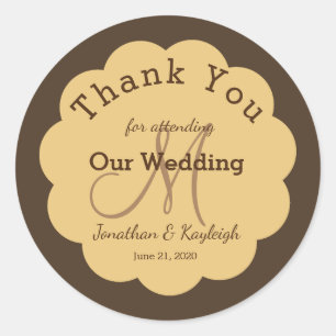 Adesivo Redondo Monogrammed Brown e Dourado Casamento Obrigado Sti