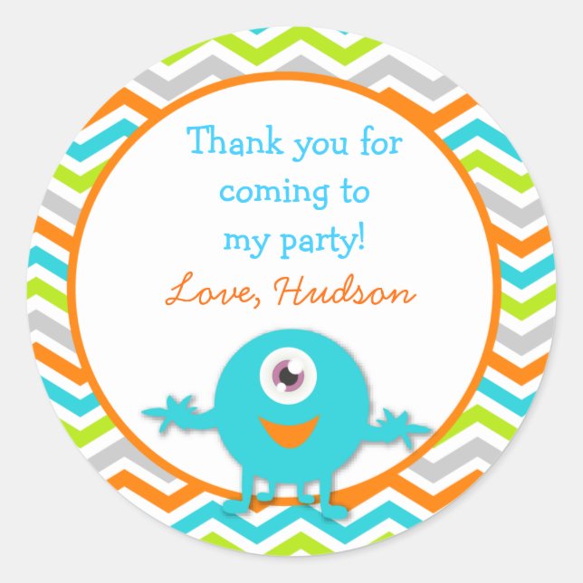 Adesivo Redondo Monster Birthday Stickers (Frente)