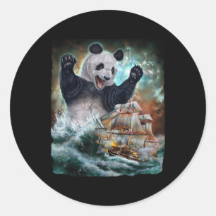 Adesivo Redondo Monster Giant Panda Como Kraken Ataca Um Navio De