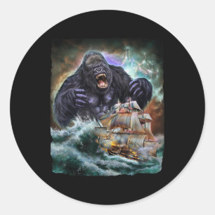 Adesivo Redondo Monster Gorilla Como Kraken Ataca Um Navio De Guer