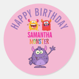 Adesivo Redondo Monster kids Joy Pink Vilet Fun 