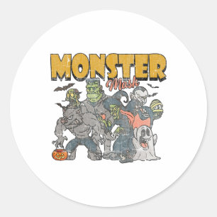 Adesivo Redondo Monster Mash Vintage Ghost Halloween Engraçado