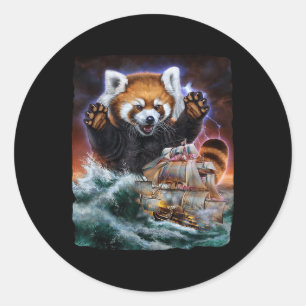 Adesivo Redondo Monster Red Panda Como Kraken Ataca Um Navio De Gu