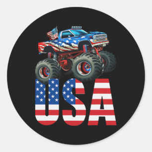 Adesivo Redondo Monster Truck American Flag 4 de julho Corrida Ame