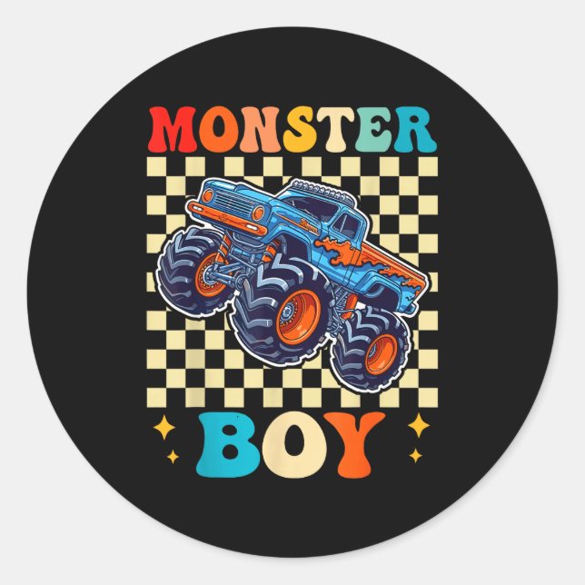 Adesivo Redondo Monster Truck Boy Family Matching Monster Trucks B (Frente)