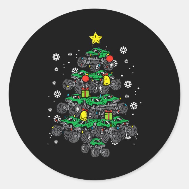 Adesivo Redondo Monster Truck Christmas Tree Xmas Boys Toddler Kid (Frente)