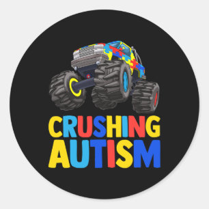 Adesivo Redondo Monster Truck Esmagando Autismo Autismo