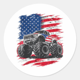 Adesivo Redondo Monster Truck EUA Flag American