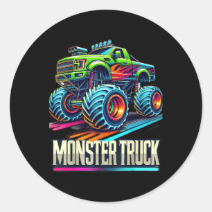 Adesivo Redondo Monster Truck Festa de aniversário Retro Vintage M