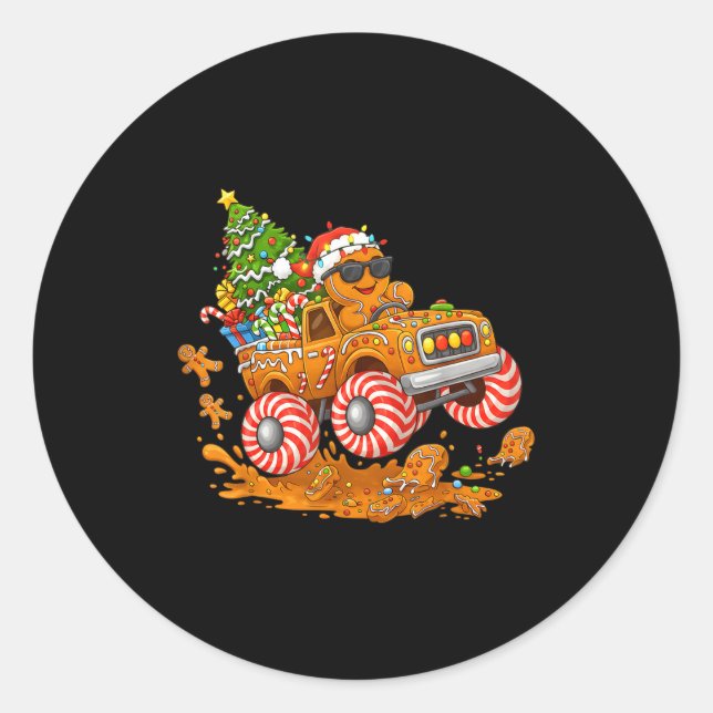 Adesivo Redondo Monster Truck Gingerbread Man Funny Christmas Baki (Frente)