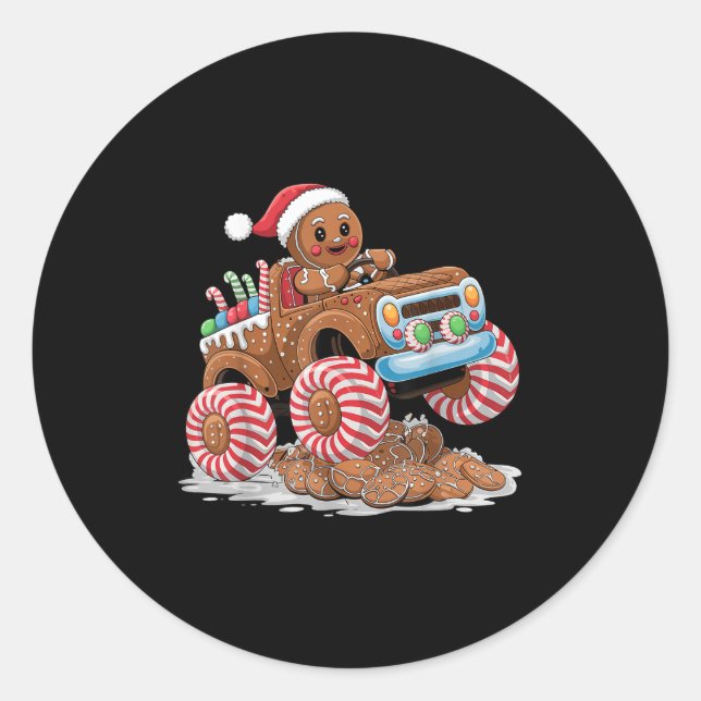 Adesivo Redondo Monster Truck Gingerbread Man Funny Christmas Baki (Frente)