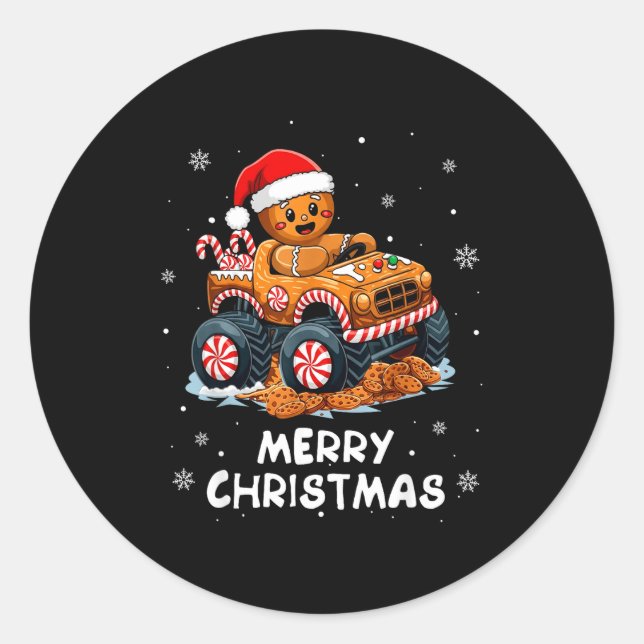 Adesivo Redondo Monster Truck Gingerbread Man Funny Merry Christma (Frente)
