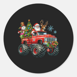 Adesivo Redondo Monster Truck Papais noeis Reindee Crianças de Árv