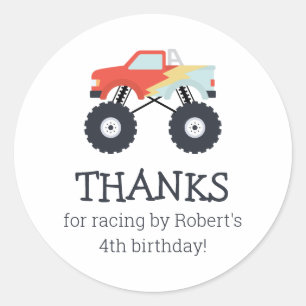 Adesivo Redondo Monster Truck Party Favor Stickers