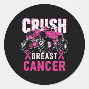 Adesivo Redondo Monster Truck Pink Brevemente Cancer Sensibilizaçã
