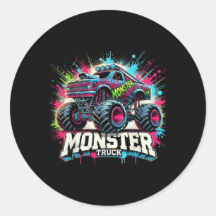Adesivo Redondo Monster Truck Retro Colorir Grafites Coloridos Voc