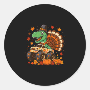 Adesivo Redondo Monster Truck Trex Dinossauro Peru Fall Thanksgivi