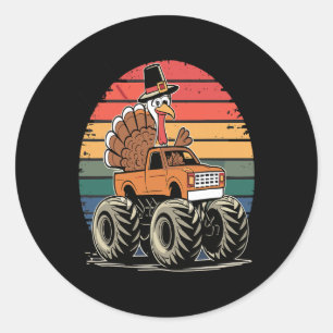 Adesivo Redondo Monster Truck Turkey Sunset Retro Thanketing Boy