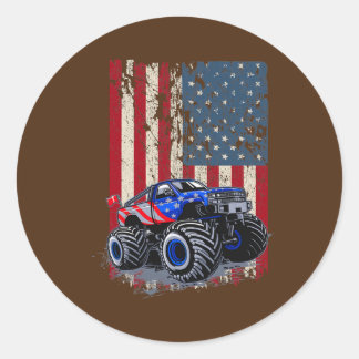 Adesivo Redondo Monster Truck US Flag Para Menina Que Ama