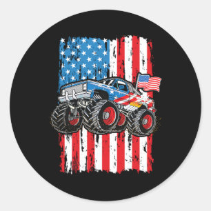 Adesivo Redondo Monster Truck Usa Flag Patriotic Boys Men 4th Of J