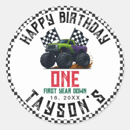Adesivo Redondo Monster Trucks 1st Birthday Vroom Party